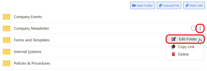 Edit Folder menu item on company documents