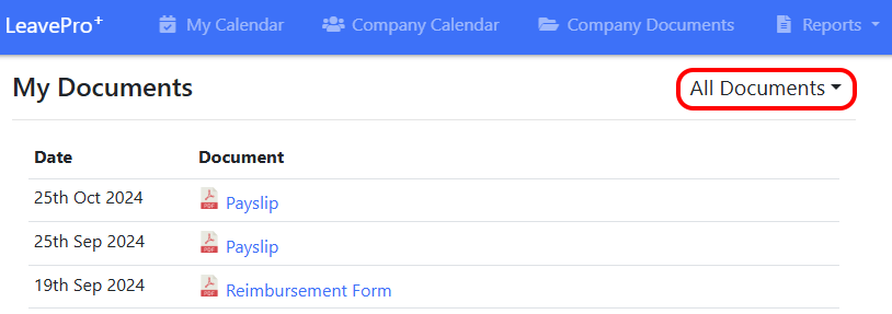 Document Type selector on My Documents report